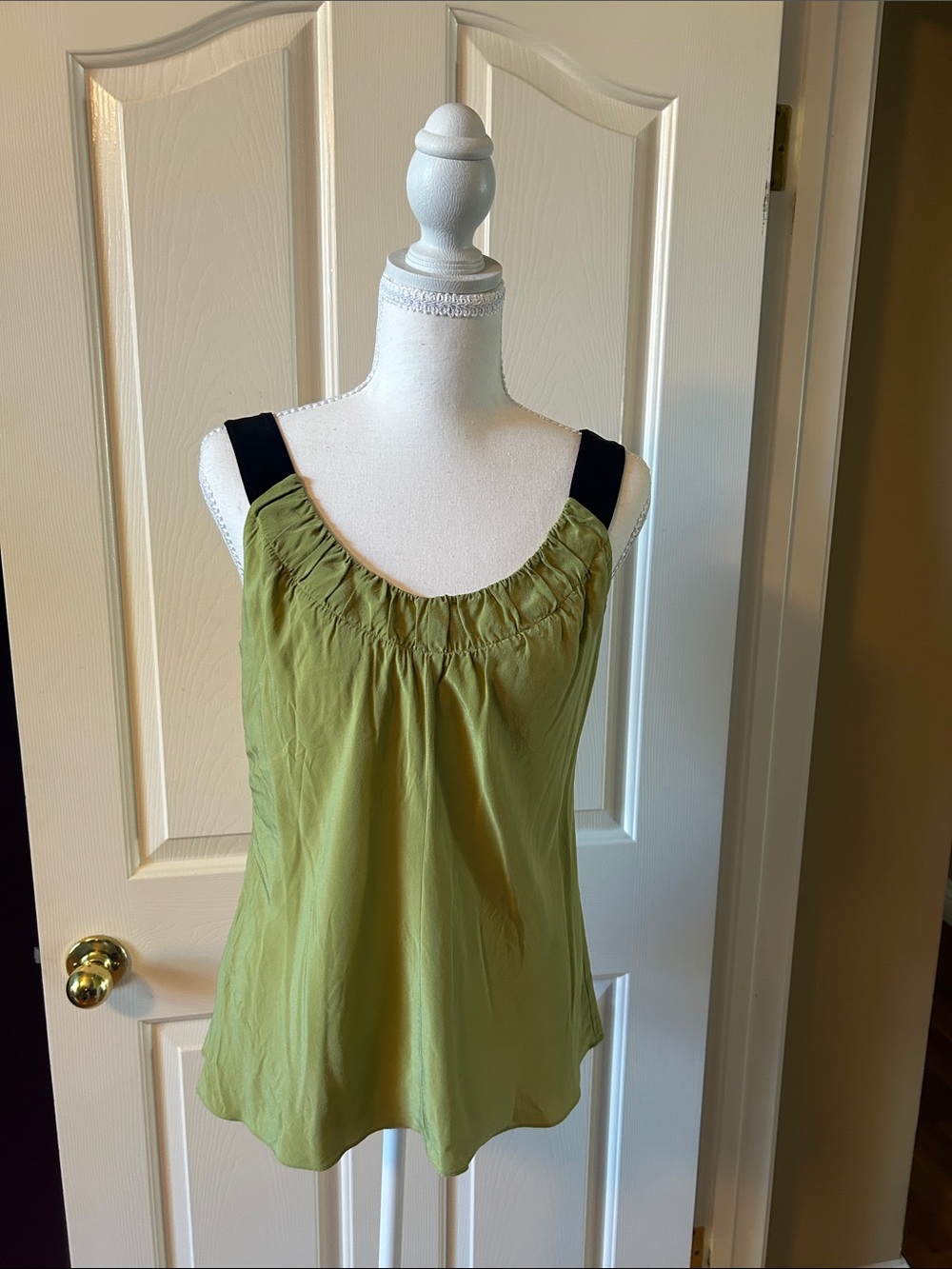 Nine West Silk Olive Green Cami with Black Straps